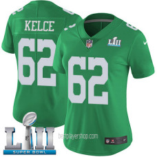 Womens Philadelphia Eagles #62 Jason Kelce Authentic Green Super Bowl Rush Vapor Jersey Bestplayer